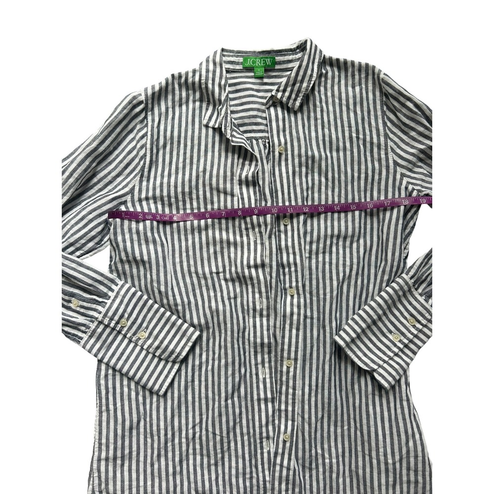 J.Crew Gray White Striped Linen Cotton Shirt Dress Long Sleeve Women Small - Picture 3 of 6
